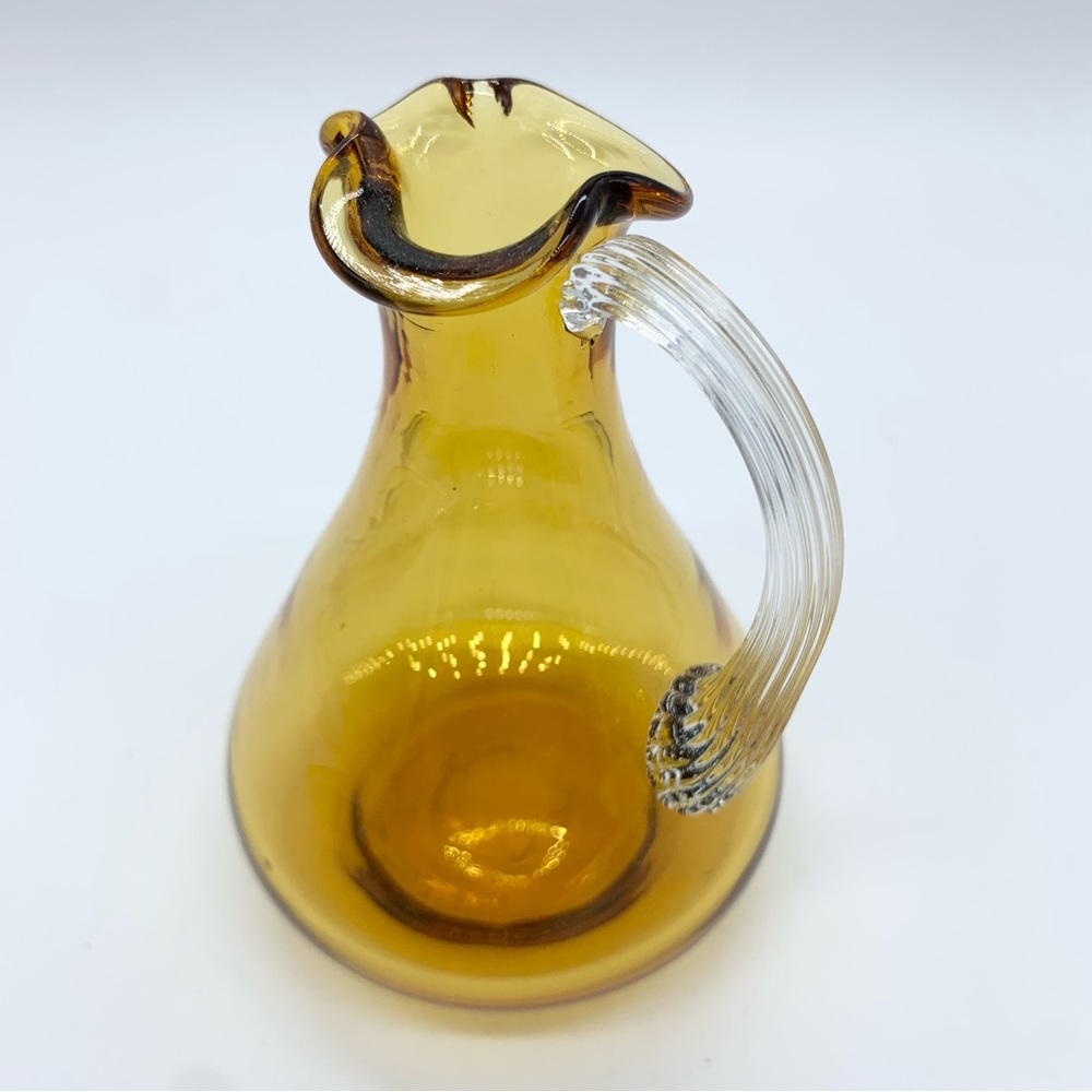 Miniature Hand Blown Amber Art Glass Creamer Pitcher - Picture 6 of 6